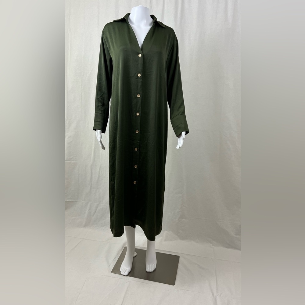 Zara olive green long sleeve shirt dress Sz. Small